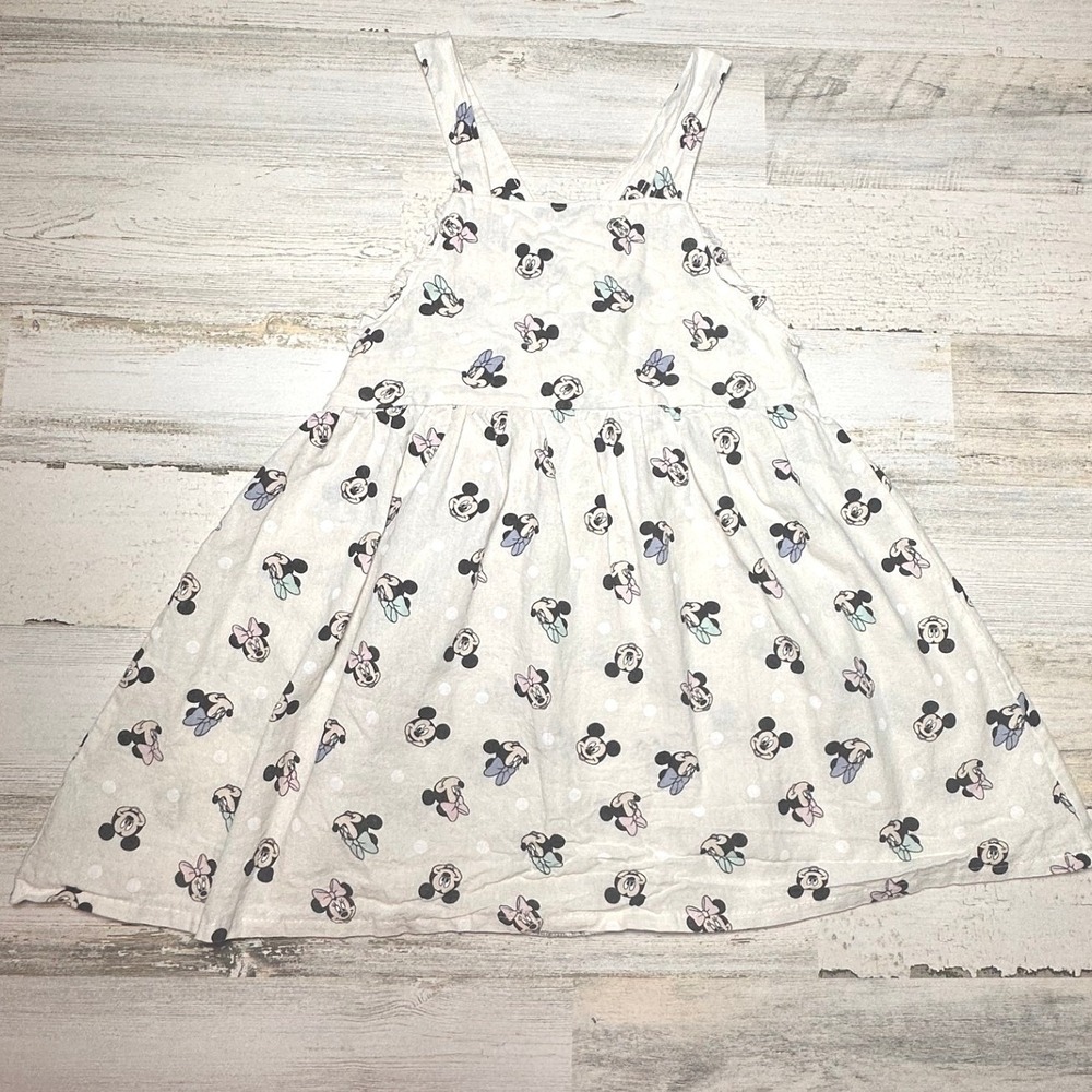 Disney Minnie Mouse Sundress Kids 6X Cream Mickey Mouse Polka Dot Print